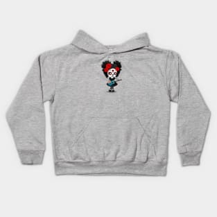 Sugar Skull Girl Playing Turks and Caicos Flag Guitar Kids Hoodie